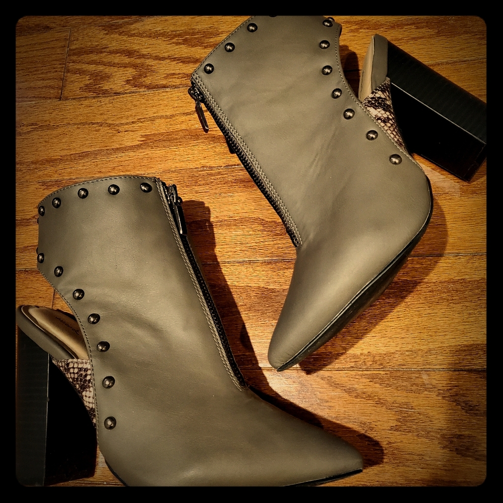 Grey Ankle Boots w/Chunky Heel